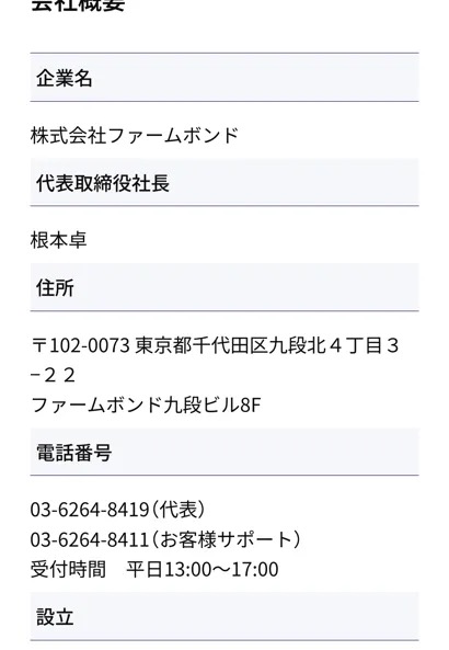 株式会社ファームボンドの会社概要(代表者・住所・電話番号)