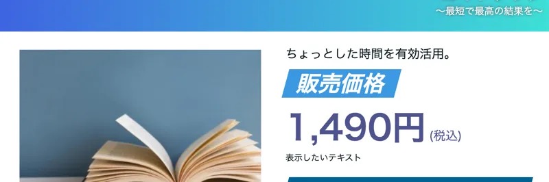 電子書籍「ガイドブック〜最短で最高の結果を〜」の販売ページ。ちょっとした時間を有効活用、販売価格1490円(税込)と表示されている